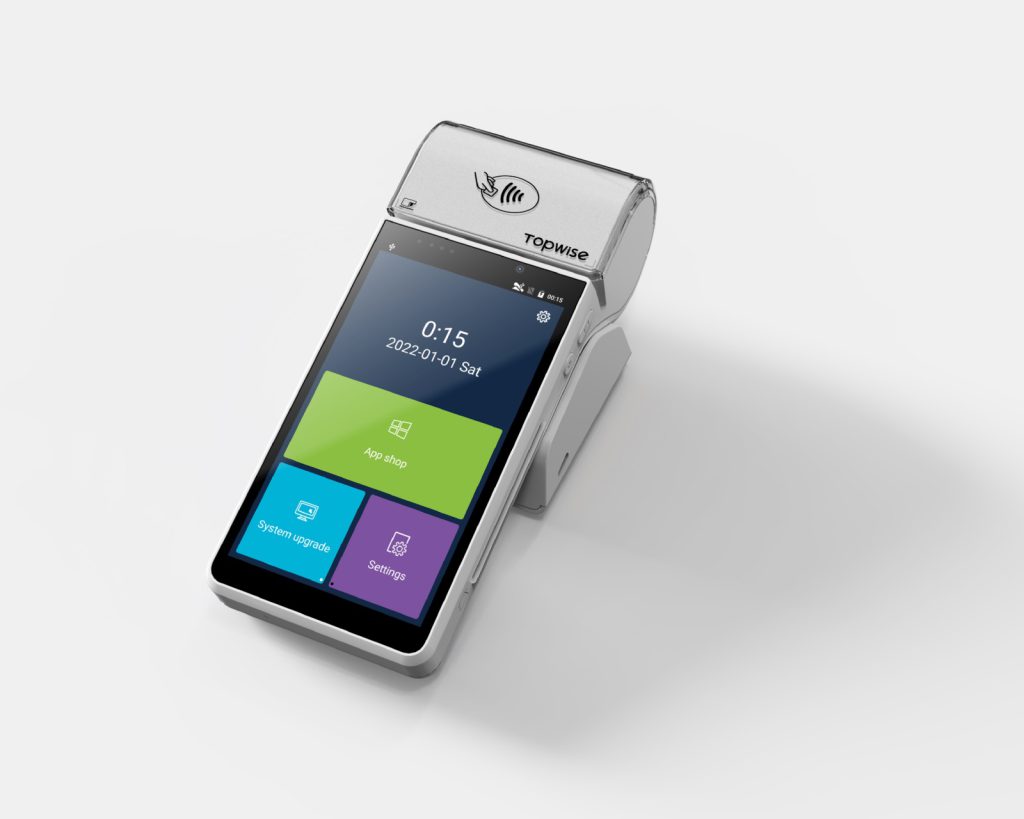 Android smart POS terminal showing a payment app